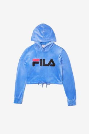 FILA Aitana Crop Velour Hoodies Black,Womens Clothing | CA.TLDQVJ936